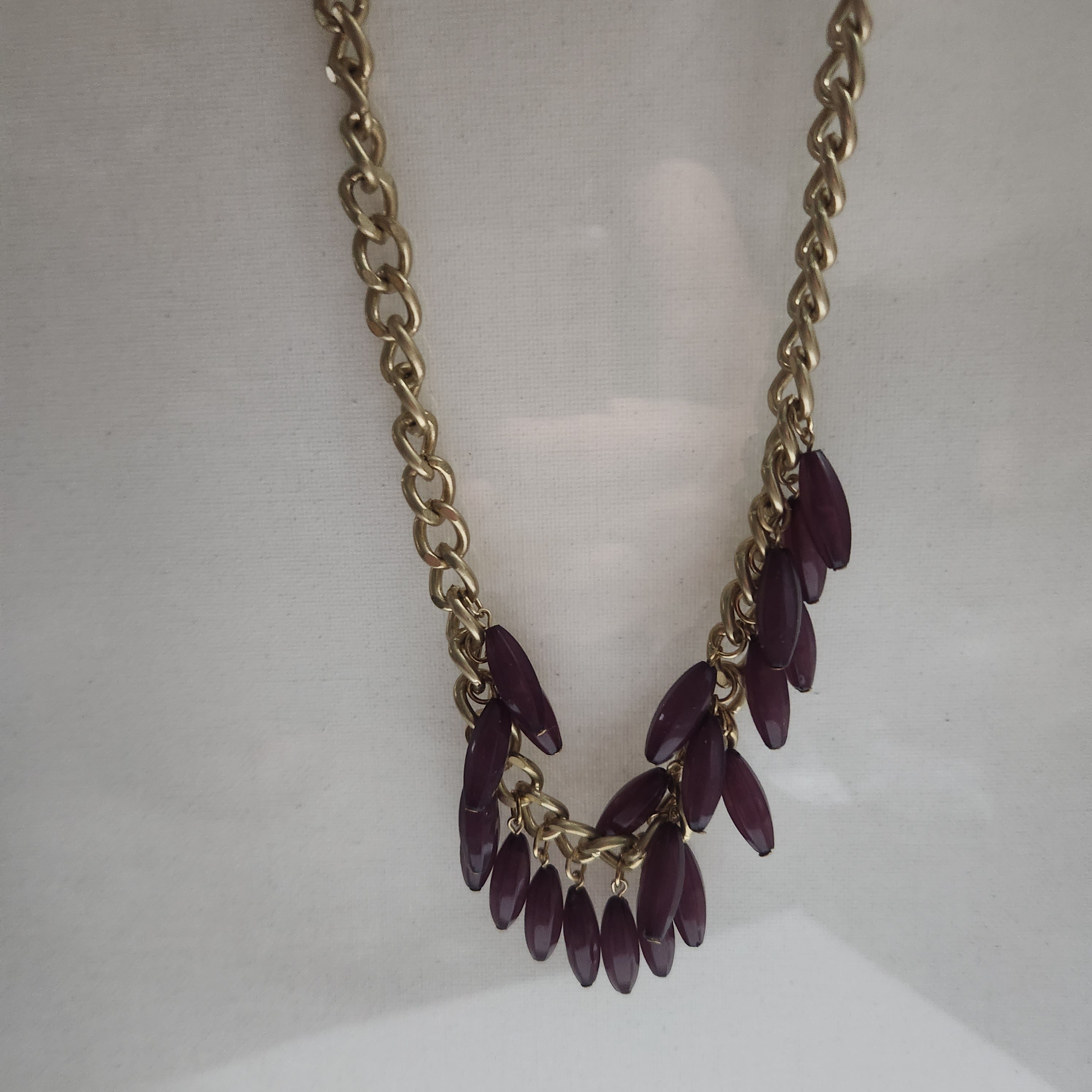 Gold Chain Statement Necklace with Navy Bead Accents