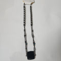 Gunmetal-Tone Necklace with Black Faceted Square Pendant