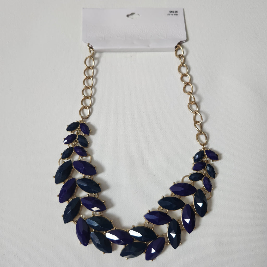 Necklace with Navy & Purple Marquise-Shaped Acrylic Stones