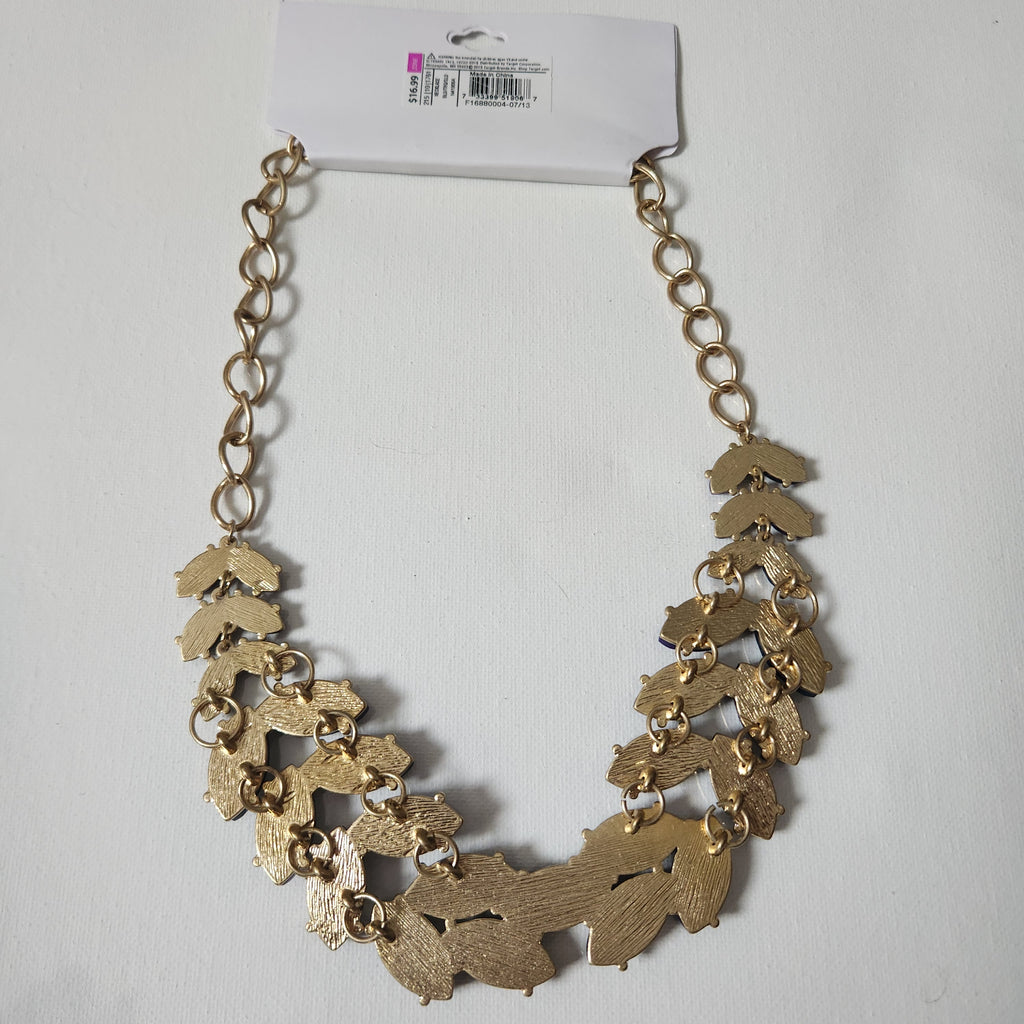 Necklace with Navy & Purple Marquise-Shaped Acrylic Stones