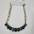 Gold-Tone Necklace with Teal and Brown Faceted Stones